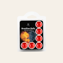 Charger l'image dans la galerie, Le pack de 6 brazilian balls effect chaud froid diffuse une huile de massage lubrifiante à sensations chaud froid de la gamme Secret Play.