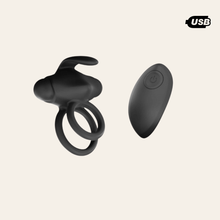 Charger l'image dans la galerie, Achat cockring noir télécommandé d'une portée de 10 mètres pour jouet discrètement avec les modes de vibrations.