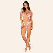 Charger l'image dans la galerie, Ensemble de lingerie sexy pour femme de pièces en dentelle blanc et rose à petit prix disponible sur notre loveshop en ligne en taille S/M et L/XL.