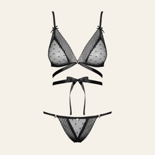 Charger l'image dans la galerie, Achat ensemble de lingerie coquin en dentelle transparente à motif petit pois.