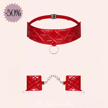 Charger l'image dans la galerie, Achat coffret menottes et collier en simili cuir rouge brillant de la marque Obsessive en vente en promotion.