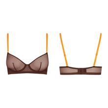 Charger l'image dans la galerie, Vente soutien-gorge avec balconnet de couleur chocolat avec deux paires de bretelles élastiques Maison Close.
