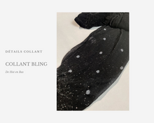 Charger l'image dans la galerie, Détails des collants de la marque Fiore de haute qualité pour femme. Un couleure noire transparente avec de jolies petits pois de couleur bleu/gris.