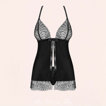 Charger l'image dans la galerie, Jolie babydoll pour femme en dentelle fluide de couleur noire de la marque Obsessive.