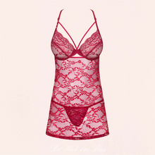 Charger l'image dans la galerie, Vente babydoll en dentelle transparente de couleur bordeaux disponible sur notre site en ligne.