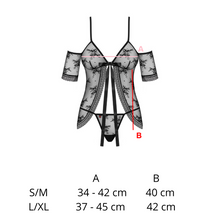 Charger l'image dans la galerie, La babydoll noire en dentelle de la collection Margaux est disponible en taille S/M et L/XL