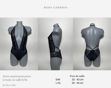 Charger l'image dans la galerie, Guide des tailles du body canndis est disponible sur notre fiche produit pour connaître les dimensions de la lingerie body noir Canndis.