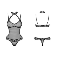 Charger l'image dans la galerie, Achat lingerie body transparent avec tour de coup en dentelle noire pour femme, disponible sur notre boutique de lingerie érotique au meilleur prix !