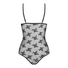 Charger l'image dans la galerie, Body noir sexy pour femme en dentelle avec motif floral en taille S/M et L/XL