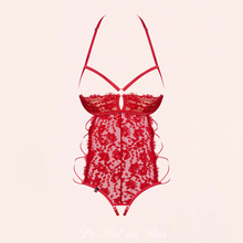 Charger l'image dans la galerie, Magnifique body en dentelle rouge motif floral pour femme.
