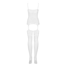 Charger l'image dans la galerie, Le bodystocking blanc de la collection Nacera est composé d'un body ouvert avec bas porte-jarretelles relié pour un coté très sexy.