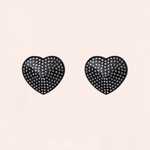 Charger l'image dans la galerie, Vente cache-seins pour femme adhésif en forme de coeur noir avec strass blanc résistant.