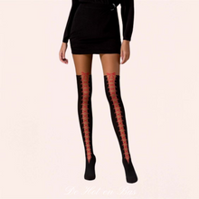 Charger l'image dans la galerie, Collant fantaisie avec un effet jambière et lacet noir sur toute la jambe. Style sexy cabaret avec un short court, expédition rapide !