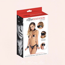 Charger l'image dans la galerie, Soumission kit coffret sangle cou poignets au dos ou devant sexy bondage coquin accessoire soumission noir pas cher.