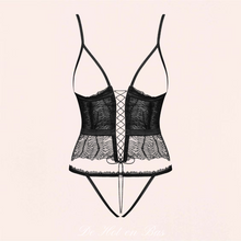 Charger l'image dans la galerie, Charmant corset noir ouvert de la collection Romanesa disponible sur notre site en ligne.