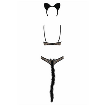 Charger l'image dans la galerie, Une douce queue en fausse fourrure noire est délicatement accroché derrière la culotte du costume.