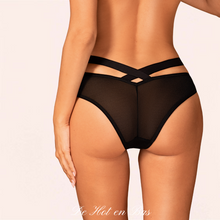 Charger l'image dans la galerie, La culotte noire avec lanières taille haute élastiques pour femme est disponible en deux tailles différentes - XS/S et M/L .