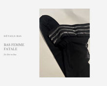 Charger l'image dans la galerie, Détails de nos bas de la collection Femme Fatale en maille fine noire, disponible sur notre site en ligne dehotenbas.com
