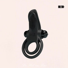 Charger l'image dans la galerie, Double cockring vibrant en silicone noir pour homme de haute qualité.