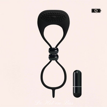 Charger l'image dans la galerie, Le double cockring vibrant en silicone noir de haute qualité est extensible et réutilisable.