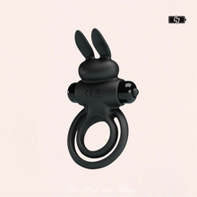 Charger l'image dans la galerie, Double cockring vibrant en silicone noir rabbit de la marque Pretty Love.