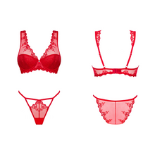 Charger l'image dans la galerie, Cet ensemble de lingerie deux pièces en dentelle rouge est disponible sur notre boutique en ligne au meilleur prix.