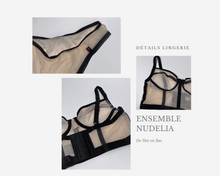Charger l'image dans la galerie, Ensemble de lingerie demi corset pour femme de couleur beige et noir de la marque Obsessive.