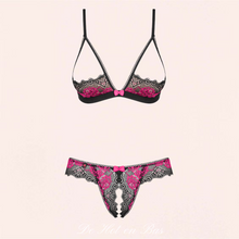 Charger l'image dans la galerie, Ensemble de lingerie en dentelle noir et rose très confortable pour femme.