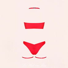 Charger l'image dans la galerie, Lot soutien-gorge bandeau confortable, culotte en matière douce, un tour de cou coquin avec pendentif brillant de Noel et une paire de jarretières très coquines pour séduire votre amoureux le soir de Noel.