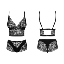 Charger l'image dans la galerie, Vente ensemble de lingerie en dentelle comprenant un soutien-gorge bustier en dentelle floral transparent et un shorty taille haute en tissu élastique confortable.