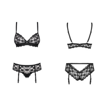 Charger l'image dans la galerie, Sous-vêtements sexy pour femme en dentelle chic et à motif floral de couleur noir.