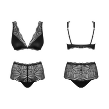 Charger l'image dans la galerie, Notre ensemble de lingerie deux pièces en dentelle et tissu noir est disponible sur notre boutique de lingerie au meilleur prix.