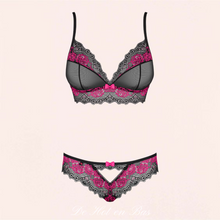 Charger l'image dans la galerie, L'ensemble Jessica en dentelle douce et agréable noir et rose pour femme.