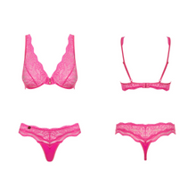 Charger l'image dans la galerie, Achat ensemble de lingerie deux pièces en dentelle rose fluo fuchsia pour femme de la collection Lana pour femme à petit prix.