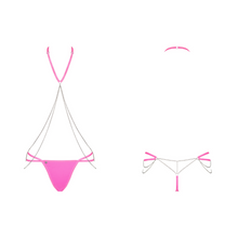 Charger l'image dans la galerie, Vente ensemble de lingerie 1 pièce pour femme comprenant un joli string en tissu rose fluo et une chaîne qui relit le cou pour un effet sensuel parfait !