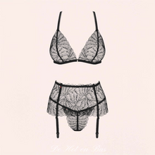 Charger l'image dans la galerie, Ensemble de lingerie en dentelle transparente et sexy noir pour femme de la collection Charline.