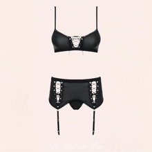 Charger l'image dans la galerie, Ensemble de lingerie Léa noir pour femme sexy avec laçage de la marque Obsessive.