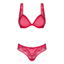 Charger l'image dans la galerie, Ensemble de lingerie Ambre rouge en dentelle transparente pour femme avec de petits bijoux sur le devant