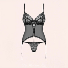 Charger l'image dans la galerie, Guêpière en dentelle noire pour femme de la collection Camille.