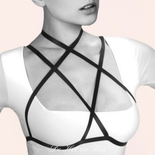 Charger l'image dans la galerie, Harnais de corps avec ornements élastiques Lola à porter nue, sur une lingerie et même en décoration de vêtements.