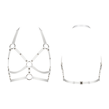 Charger l'image dans la galerie, Vente harnais de lingerie format soutien-gorge avec lanières simili cuir blanc larges pour femme.