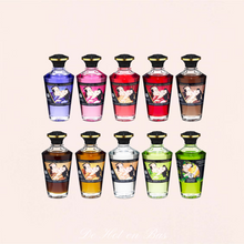 Charger l'image dans la galerie, Vente huile de massage effet chauffante quand vous soufflez dessus le corps de votre amoureux. Large choix de parfums aphrodisiaques de la gamme Shunga.