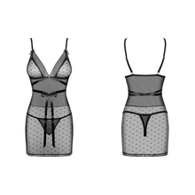 Charger l'image dans la galerie, Achat nuisette et string assorti transparent noir de la collection Bowessa pour femme disponible sur notre boutique de lingerie en ligne De Hot en Bas au meilleur prix.