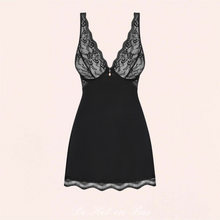Charger l'image dans la galerie, Vente de nuisette sexy en dentelle douce noire pour femme de la marque Obsessive.