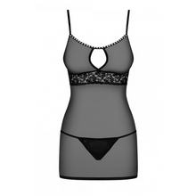 Charger l'image dans la galerie, Jolie nuisette transparente noire avec petites perles blanches pour femme.