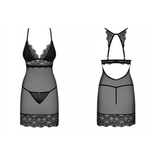 Charger l'image dans la galerie, Cet ensemble de lingerie comporte une nuisette en dentelle avec push-up et un string noir pour compléter cette tenue de la collection Renelia.