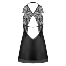 Charger l'image dans la galerie, Jolie nuisette avec insert en dentelle noir, ailes d'ange au dos de la nuisette Alifini.