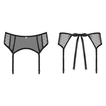 Charger l'image dans la galerie, Achat porte-jarretelles en tulle et dentelle noire transparente pour femme de la collection Bowessa envoyé rapidement dans une jolie boite blanche prêt à offrir.