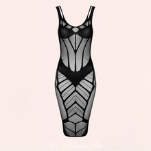 Charger l'image dans la galerie, Achat robe en résille noir semi-transparente avec motifs géométriques pour femme de la marque Obsessive disponible sur notre boutique de lingerie en ligne.