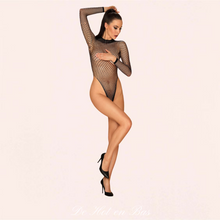 Charger l'image dans la galerie, Vente body sexy noir transparent en nylon pour femme de la marque Obsessive.